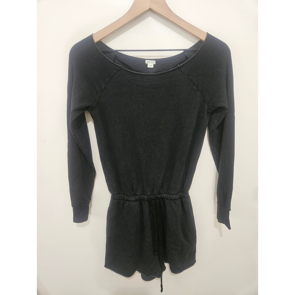 Aerie Black Long Sleeve Romper Scoop Neck Drawstring Waist XXS‎